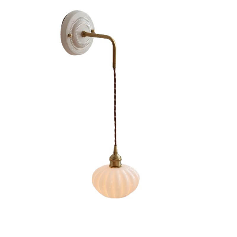 Modern Minimalist Round Glass Iron Ceramic Base 1-Light Wall Sconce Lamp For Living Room &amp; Bedroom