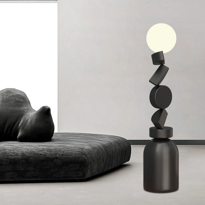 Lámpara de pie de 1 luz con base de hierro apilada en bloques geométricos minimalistas modernos 