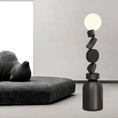 Modern Minimalist Geometric Blocks Stacked Iron Base 1-Light Standing Floor Lamp