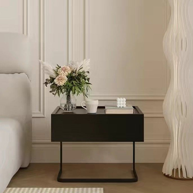 Table de chevet moderne minimaliste rectangulaire en bois massif et fer avec 1 tiroir pour chambre 