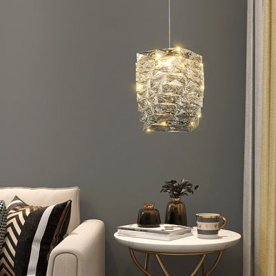 Lustre à LED en acier inoxydable de luxe contemporain avec pierres en cristal pour salon 