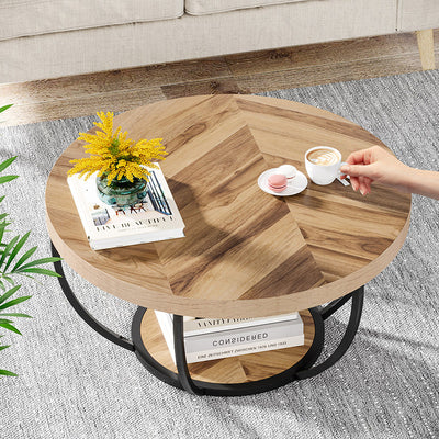 Mesa de café moderna de lujo redonda de tablero de densidad de acero con 1 estante para sala de estar 