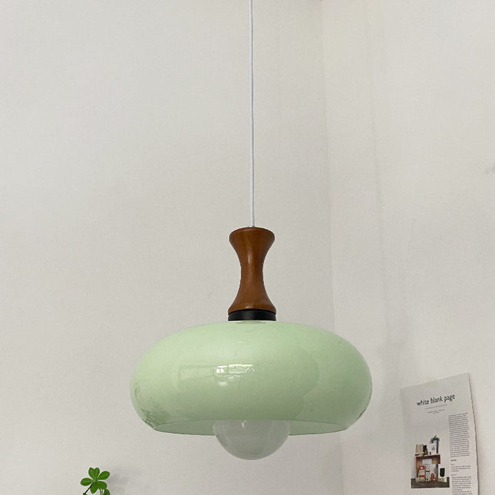 Lustre Suspendu Rond en Bois et Verre Vintage Traditionnel à 1 Lumière pour Salle à Manger 