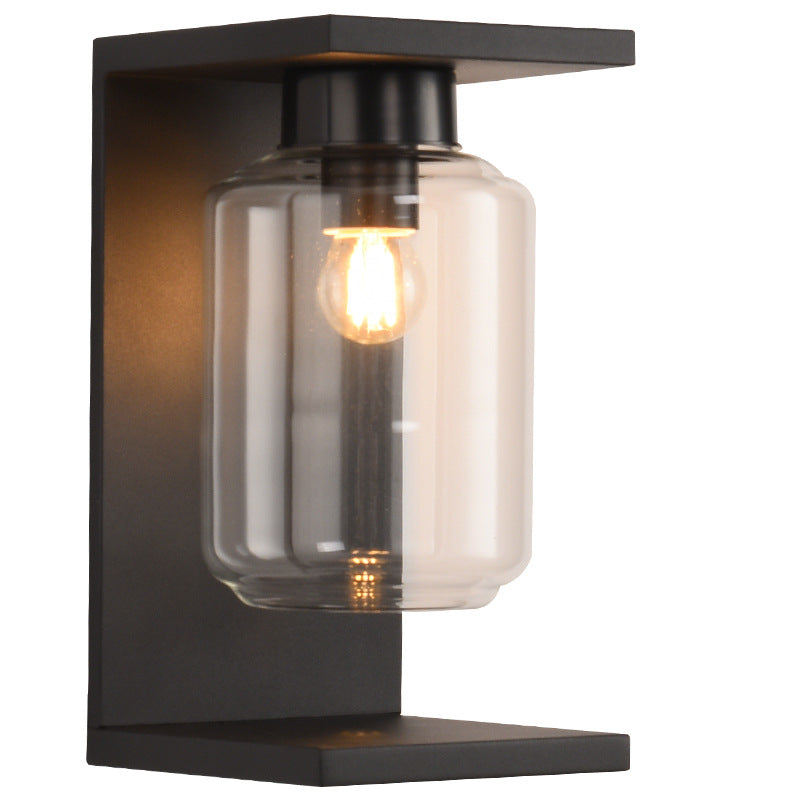 Lampe murale contemporaine industrielle étanche en acier inoxydable solaire avec cylindre en verre à 1 lumière pour patio extérieur 