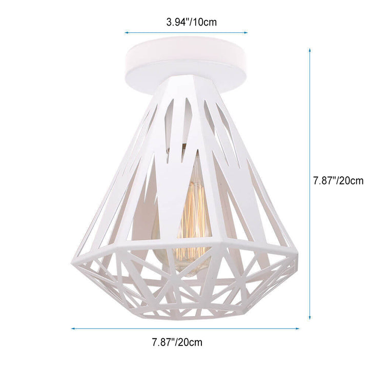 Contemporary Industrial Simple Iron Diamond Cage 1-Light Semi-Flush Mount Ceiling Light
