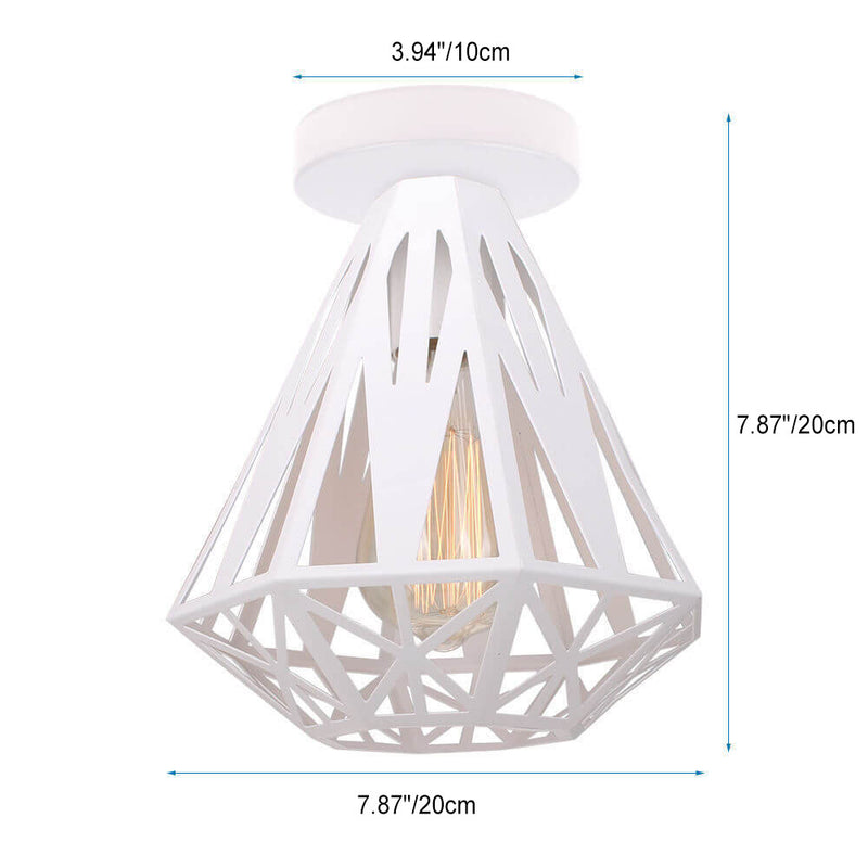 Montaje de techo semienrasado de 1 luz con jaula de diamante de hierro simple industrial 