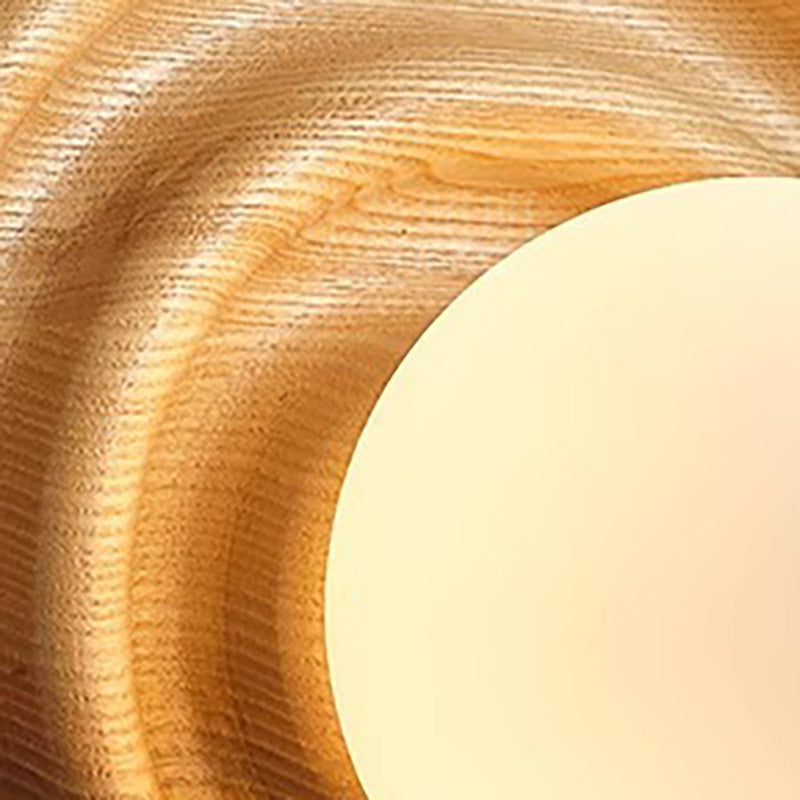 Traditionelle japanische Wabi-Sabi Holz Wachstumsring Glaskugel Schatten 1-Licht Wandleuchte Lampe für Schlafzimmer 