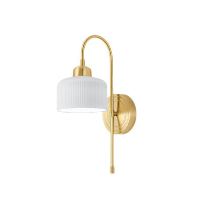 Lampe murale contemporaine de luxe en laiton antique avec cylindre en céramique nervurée à 1 lumière pour salon 