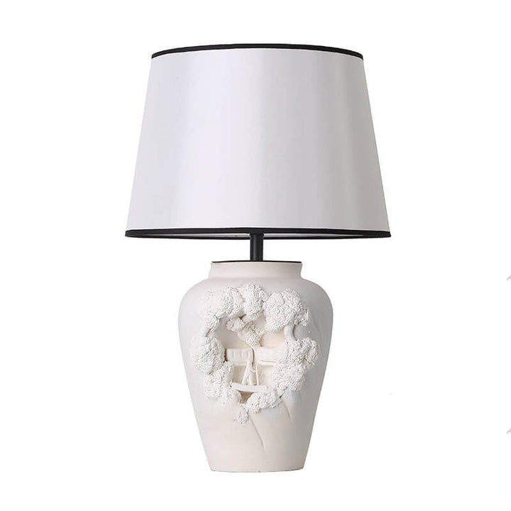 Modern Minimalist Carved Vase Base Ceramic Fabric 1-Light Table Lamp