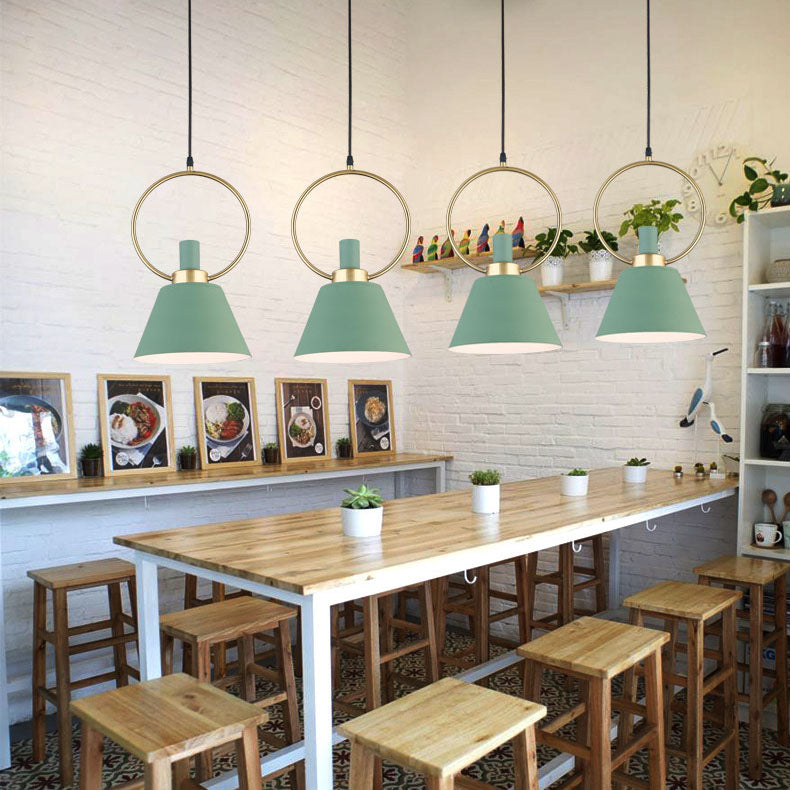 Contemporary Nordic Cone Shade Gold Ring Iron 1-Light Pendant Light For Dining Room