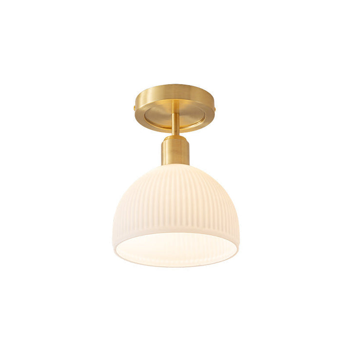 Lumière de plafond semi-encastrée moderne en laiton antique avec cadre rond en verre nervuré à 1 lumière pour salle à manger 