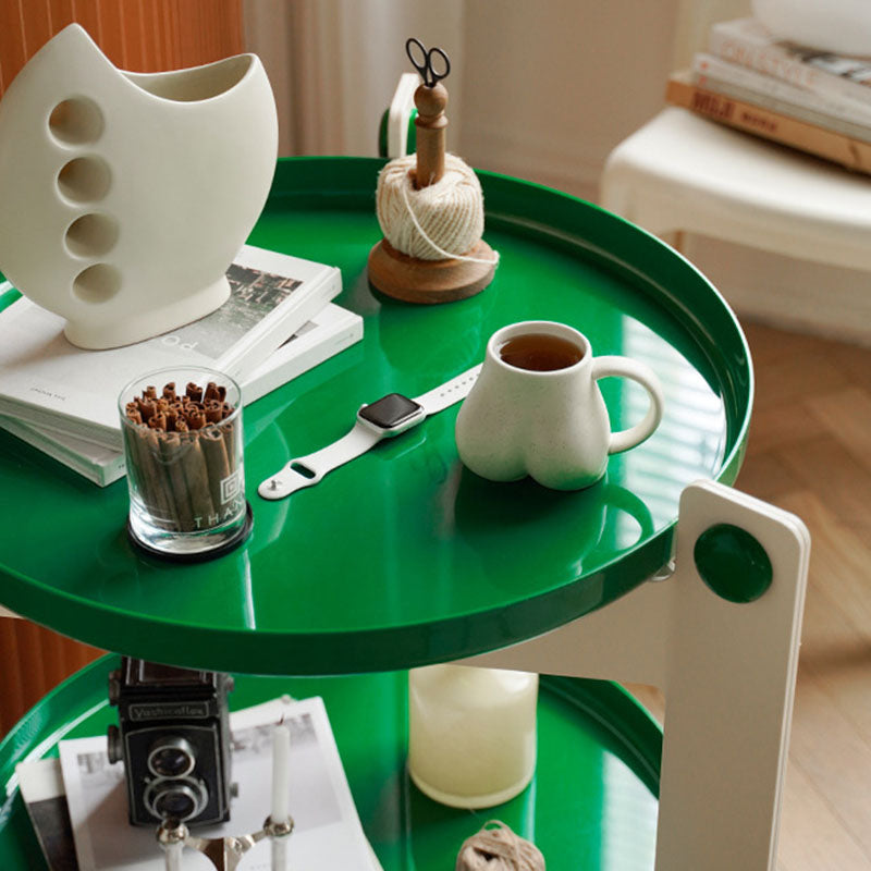 Zeitgenössischer kreativer runder PET-Acryl-Beistelltisch mit 2 Ebenen für das Wohnzimmer 