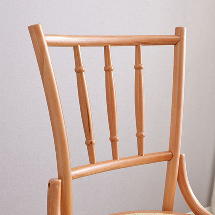 Traditionelle runde Vintage-Esszimmerstuhl-Rückenlehne aus zylindrischem Lindenholz mit Rattan-Optik für das Wohnzimmer 