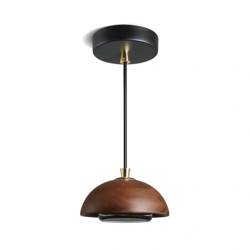Nordic Minimalist Solid Wood Dome Glass Lampshade LED Pendant Light
