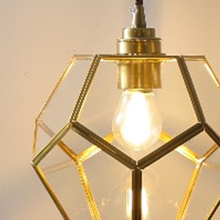 Contemporary Nordic Polygonal Clear Glass Brass Iron 1-Light Pendant Light for Living Room