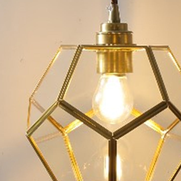 Contemporary Nordic Polygonal Clear Glass Brass Iron 1-Light Pendant Light for Living Room