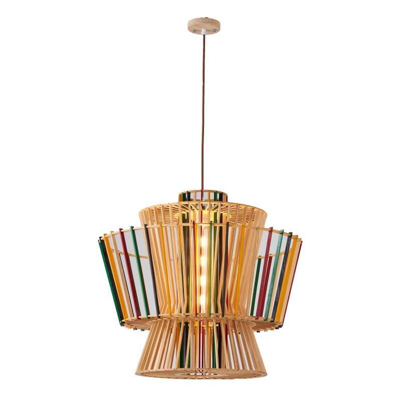 Suspension Luminaire Tressage Bois Rustique Moderne 1 Lumière 