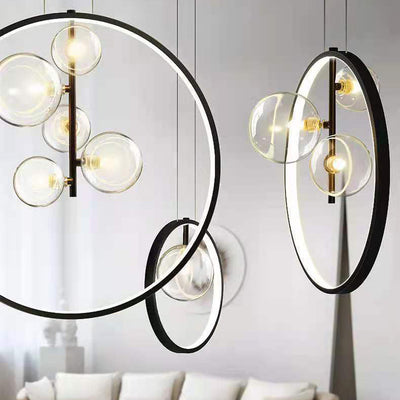 Lustre Suspendu Moderne Minimaliste Cercle Orbe Fer Verre 1/3/5 Lumière Pour Salon 