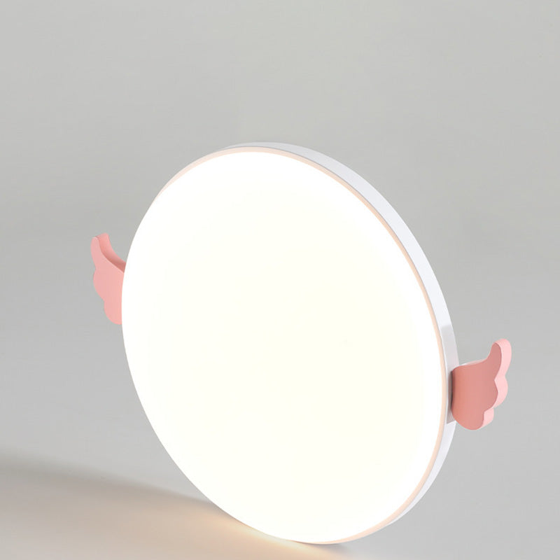 Lámpara de techo de montaje empotrado LED de acrílico, madera de roble e hierro, redonda, pequeña, con alas creativas contemporáneas, para sala de estar 