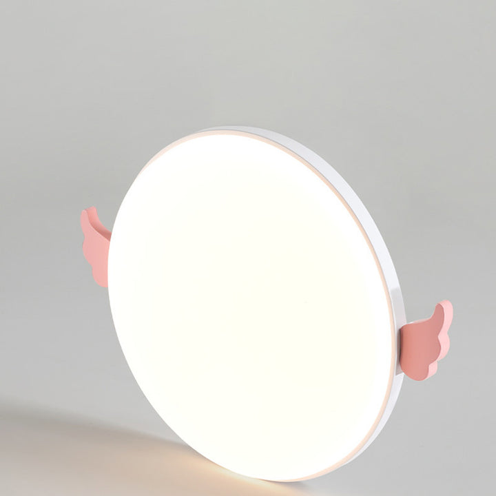 Lámpara de techo de montaje empotrado LED de acrílico, madera de roble e hierro, redonda, pequeña, con alas creativas contemporáneas, para sala de estar 