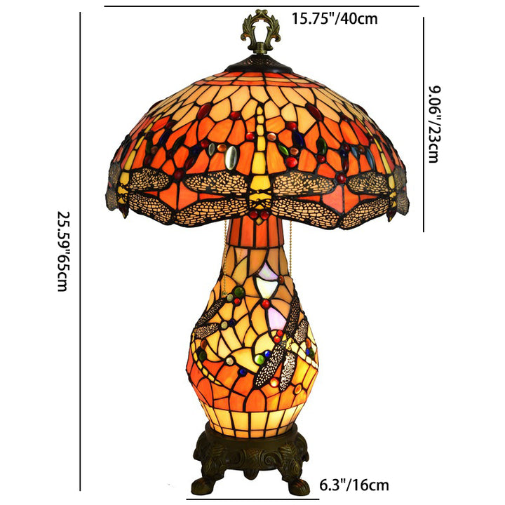 Traditional Tiffany Round Umbrella Shaped Aluminum Stained Glass 3-Light Table Lamp For Bedroom