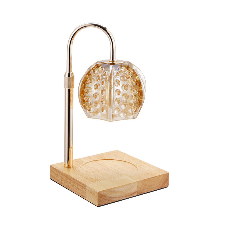 Lámpara de mesa de cera derretida de 1 luz regulable con base cuadrada y bola redonda de madera, hierro y vidrio de simplicidad moderna para mesita de noche 