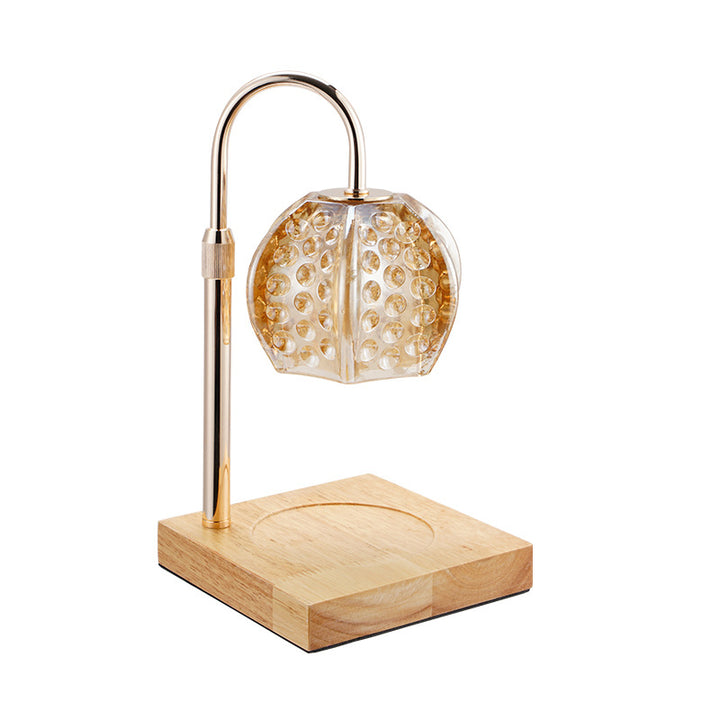 Lámpara de mesa de cera derretida de 1 luz regulable con base cuadrada y bola redonda de madera, hierro y vidrio de simplicidad moderna para mesita de noche 
