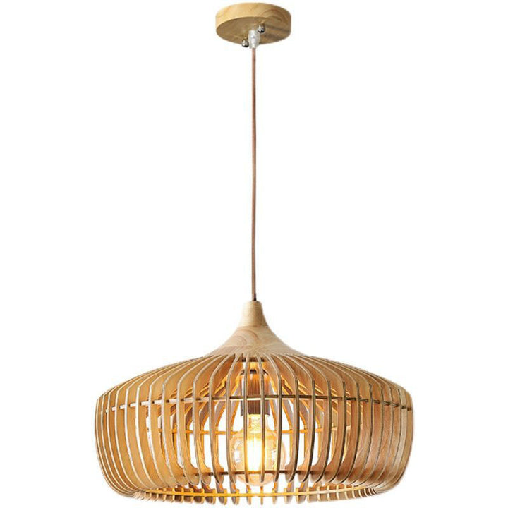 Lámpara colgante de 1 luz de jaula de madera maciza vintage japonesa 