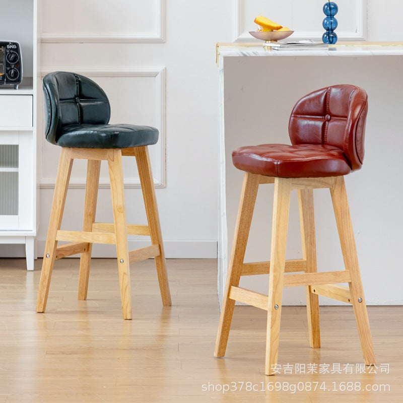 Moderner minimalistischer quadratischer Holz-Leder-Schaum-Barhocker mit vier Beinen und Rückenlehne für das Esszimmer 