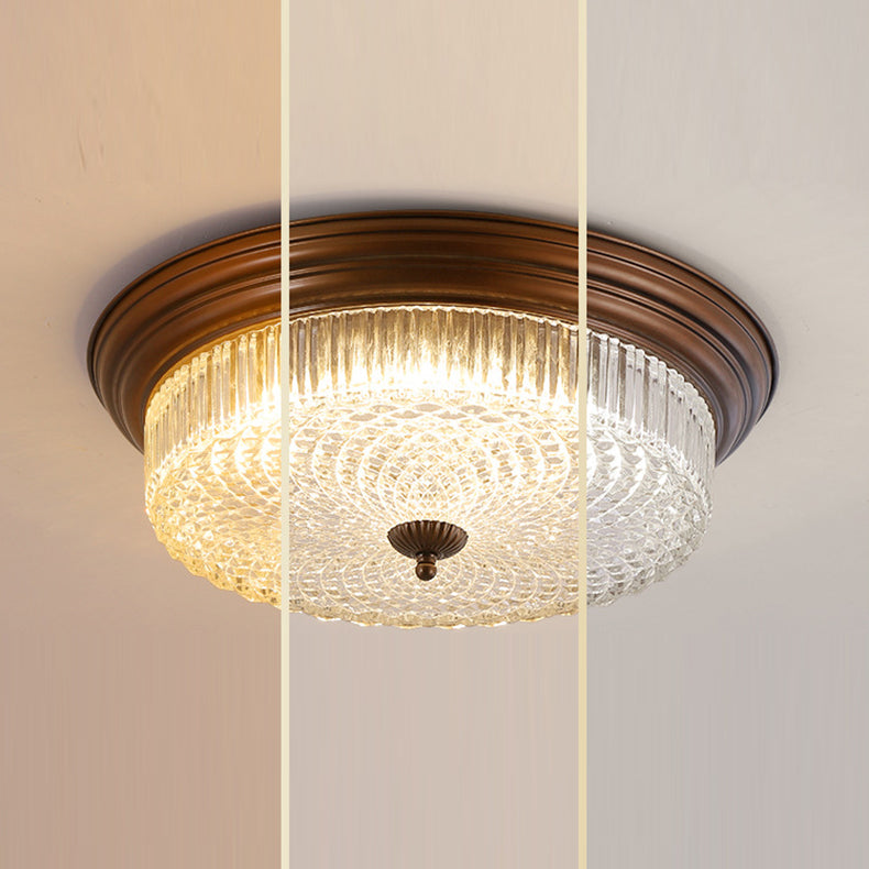 Zeitgenössische Retro Metall Glas Runde Ripple LED Unterputz Deckenleuchte für Wohnzimmer 