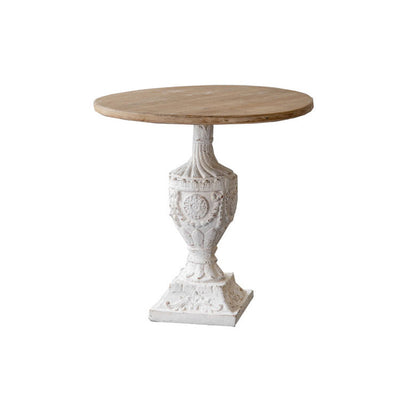 Traditional Vintage Round Column Carved Cedar MDF Magnesium Oxide Coffee Table For Living Room