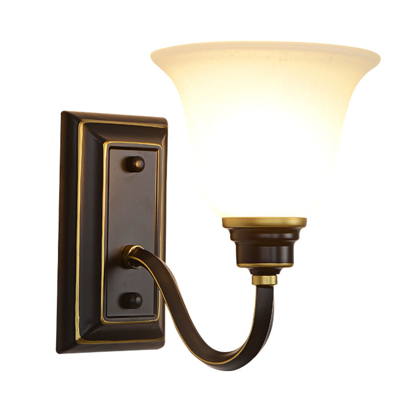 Lámpara Aplique de Pared de 1 Luz de Hierro con Pantalla de Vidrio Floral Rústica Tradicional para Dormitorio 