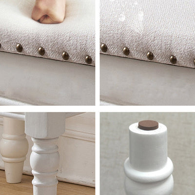 Contemporary Scandinavian Square Linen Leather Solid Wood Vanity Stool Backless Armless For Bedroom