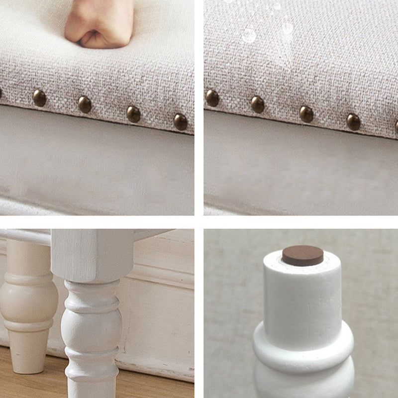 Contemporary Scandinavian Square Linen Leather Solid Wood Vanity Stool Backless Armless For Bedroom