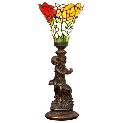 Traditionelle europäische Harzglas-Fackel-Rose-Boy-Tischlampe mit 1 Licht für Schlafzimmer 