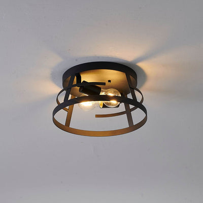 Industrial Minimalist Matte Black Circle Wrought Iron 2-Light Flush Mount Ceiling Light