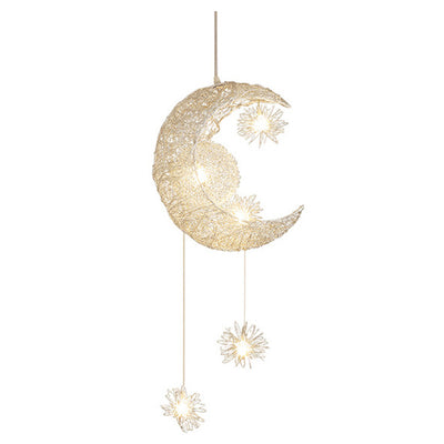 Contemporary Creative Aluminum Moon Stars Shade 5-Light Chandelier For Living Room