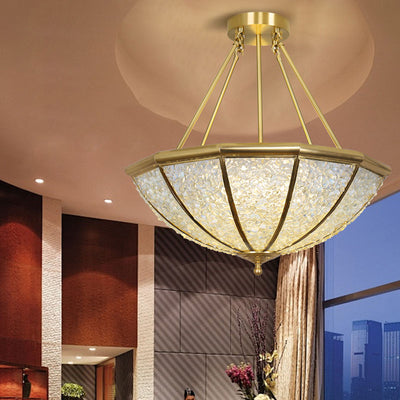 Lustre moderne de luxe avec cadre en cuivre et abat-jour rond en cristal à 5 lumières pour salon 