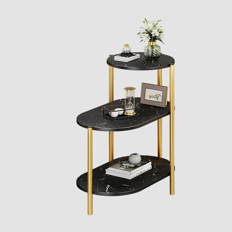 Mesa auxiliar rectangular de hierro y mármol escandinava contemporánea de 3 niveles para sala de estar 