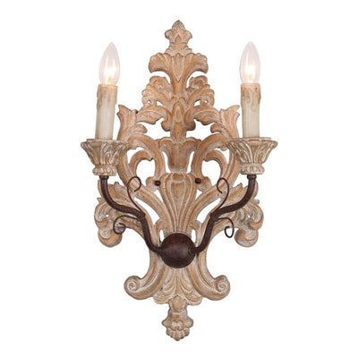 Rural Nostalgic Solid Wood Iron Double Head Candelabra 2-Light Wall Sconce Lamp