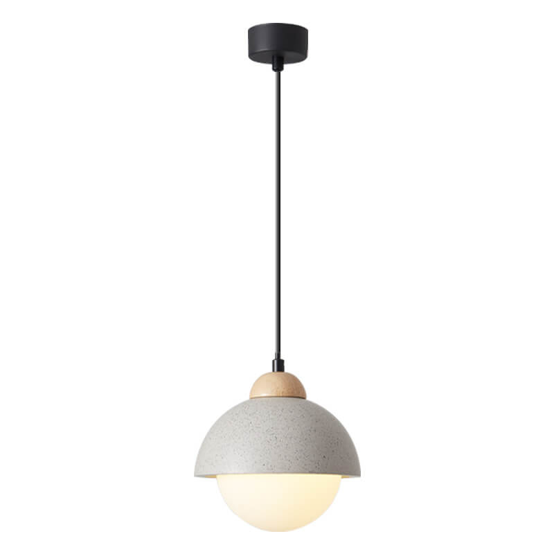 Japanese Minimalist Resin Solid Wood Cone Round 1-Light Pendant Light