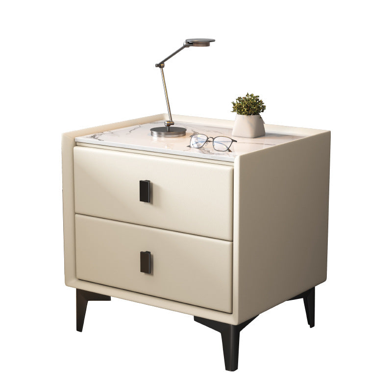 Table de nuit moderne en bois massif à dessus en pierre frittée cubique à 2 tiroirs pour chambre à coucher 