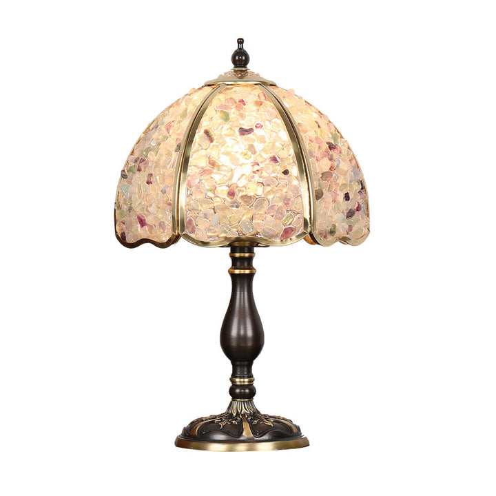 Zeitgenössische kreative farbige Kristall-Kupfer-Blume 1-Licht-Tischlampe für das Schlafzimmer 