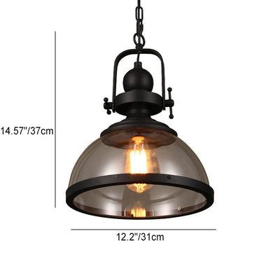 Zeitgenössische industrielle Kuppel Eisen Glas 1-Licht Pendelleuchte für Wohnzimmer 
