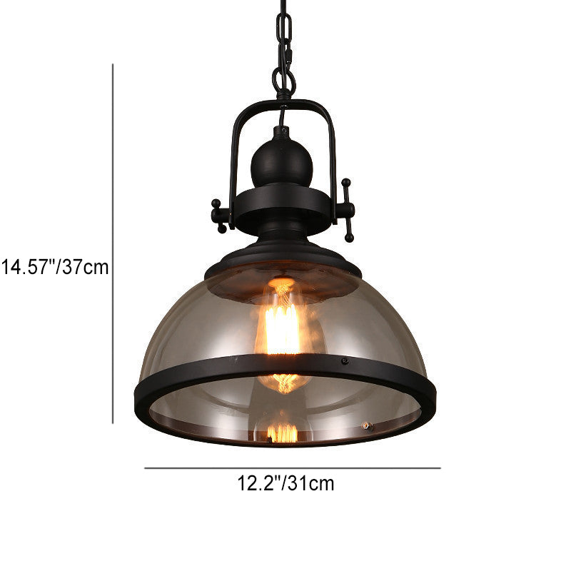 Zeitgenössische industrielle Kuppel Eisen Glas 1-Licht Pendelleuchte für Wohnzimmer 