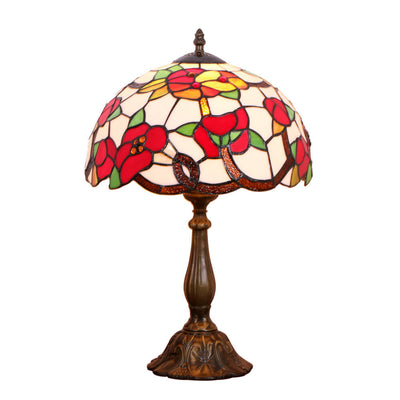 Tiffany Trumpet Flower Stained Glass Dome 1-Light Table Lamp