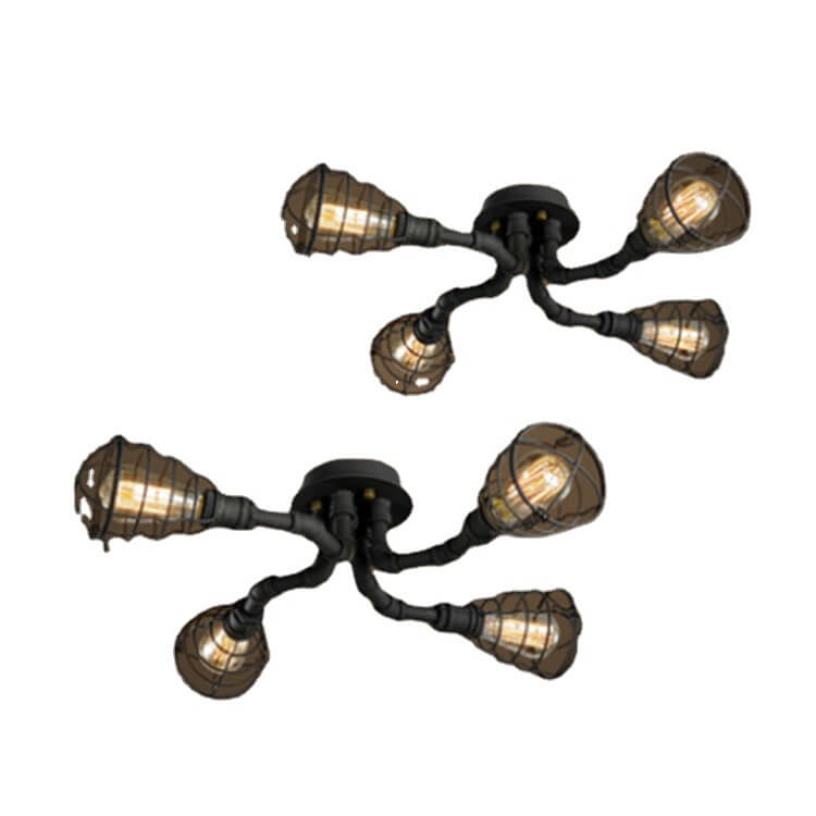 Industrial Vintage Water Pipe Round Iron 4/6/8 Light Flush Mount Ceiling Light