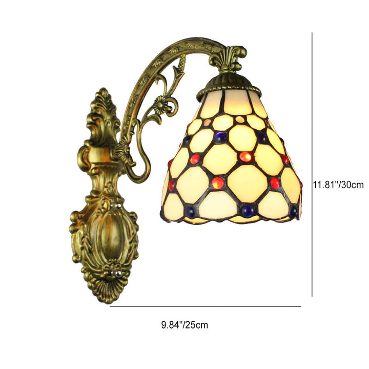 Traditionelle Tiffany Flower Cup Eisen Buntglas 1-Licht Wandleuchte Lampe für Wohnzimmer 