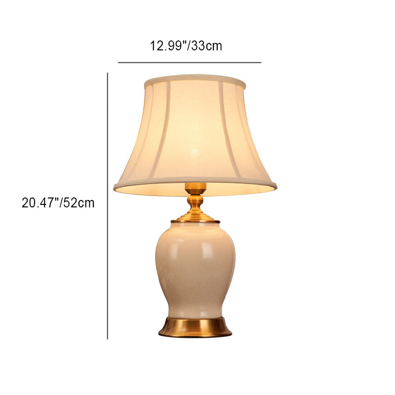Traditionelle chinesische Stoff-Tischlampe mit rundem Lampenschirm und Keramikvase, Basis mit 1 Licht fürs Arbeitszimmer 