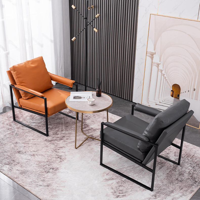 Contemporary Scandinavian Fabric Velvet Faux Leather Carbon Steel Latex Sponge Square Accent Chair Backrest Armrest For Living Room